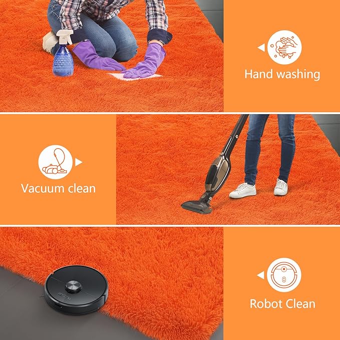 Shag Runner Rug for Bedroom Living Room 2x6 Upgrade Non-Slip Fluffy Soft Bedside Rugs,Orange Shaggy Carpet for Livingroom Dorm Home Decor Aesthetic