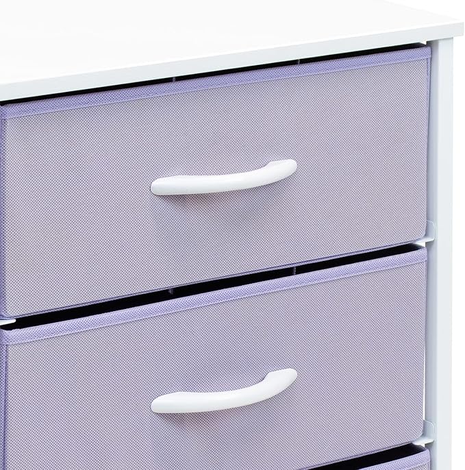 Sorbus Nightstand with 3 Drawers - Furniture Storage Chest Tower Unit for Bedroom, Hallway, Closet, Office Organization - Steel Frame, Wood Top, Pastel Fabric Bin (Purple)