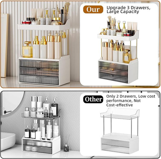 Strong 3 Drawers Bathroom Counter Organizer, 5 Tier Makeup Organizer, Versatile Perfume Organizer, Ideal for Bathroom Storage, Vanity, Large Skincare, Perfume, Present, Grey