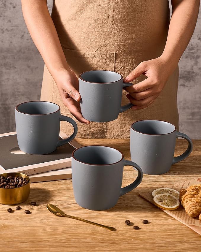 famiware Mercury Coffee Mugs 13 oz, Coffee Mugs Set of 6 with Handle, Cups for Latte, Hot Tea, Cappuccino, Mocha, Cocoa, Dark Grey