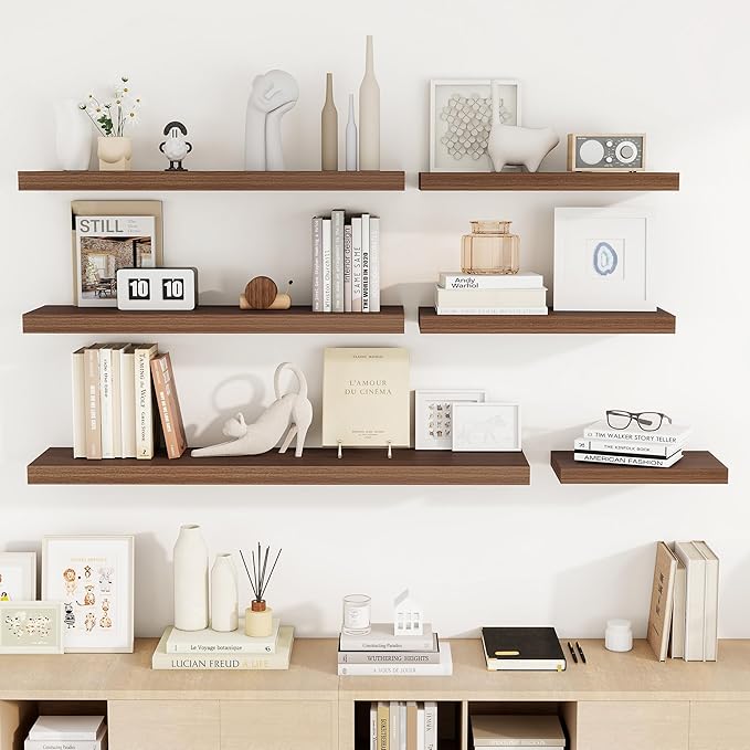 Acovy 36 Inch Floating Shelves, 36"x9.25"x1.5" Inch Deep Floating Shelves for Wall, Wooden Shelves for Bathroom, Bedroom, Living Room, Walnut, 2 Pieces