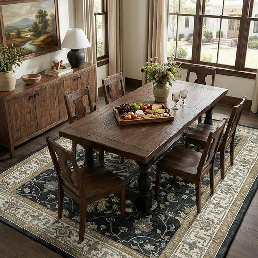 RELEANY Area Rugs 8'x10' Washable Non-Slip, Floral Vintage Distress Medallion Carpet for Living Room Bedroom Dining Room, Vintage Black Brown Neutral