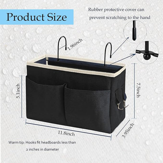 Bedside Caddy Bedside Hanging Storage Basket Multi-Function Organizer Caddy for Bunk and Hospital Beds Dorm Rooms Bed Rails, Can be Placed Glasses Books Mobile Phones(Black)