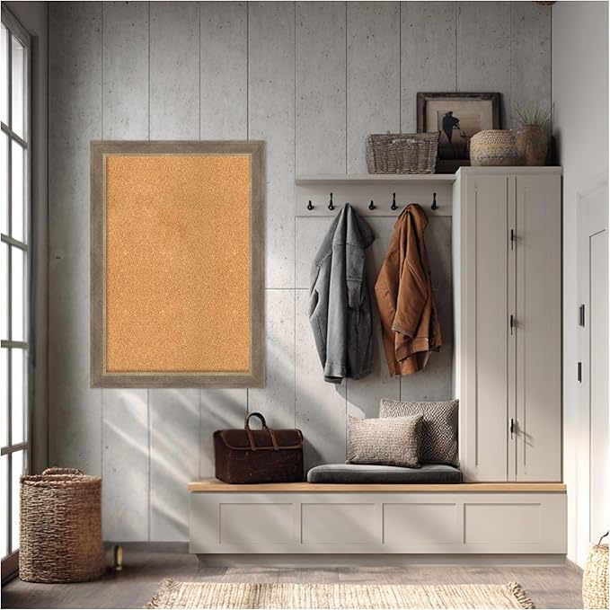 Amanti Art Natural Cork Board for Wall, 29x41 Vision Board with Brown Wood Frame, Large Corkboard Office Decor for Home Organization, Coastal Corkboard Pinboard to Display Items for Home Organization