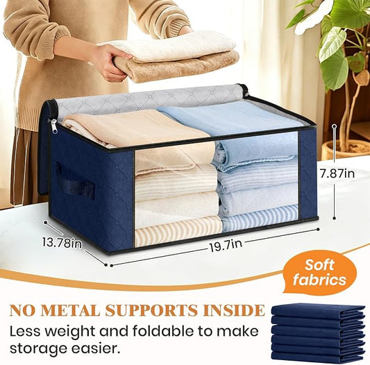 Fab totes 35L Closet Organizers and Storage, Foldable Under Bed Storage Containers, Storage bags for Organizing Bedroom, Closet, Clothing,Organization with Handle (10 Pack,Blue)