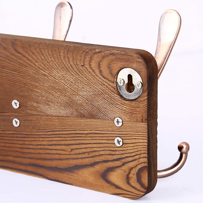 SKOLOO Rustic Pine Wood Wall Coat Rack with 5 Triple Hooks, 16" Stud Spacing, Farmhouse Wall Mounted Coat Rack for Hanging Backpack, Jacket, Hat