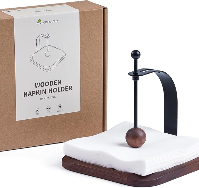 North American Walnut Napkin Holder for Table - Handcrafted Classic Style Wooden Cocktail Napkin Holder Fits 5-7" Napkins - Windproof for Outdoor,Bar, Use (Gift Idea)