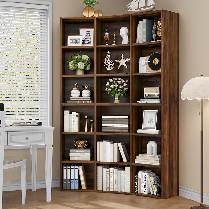 Semoic 71" Curved Bookshelf,Triple Width 6 Tier Bookcase with Storage Cabinet,Modern Tall Bookshelf with 18 Open Display Shelves, Floor Standing Book Shelf for Living Room,Brown