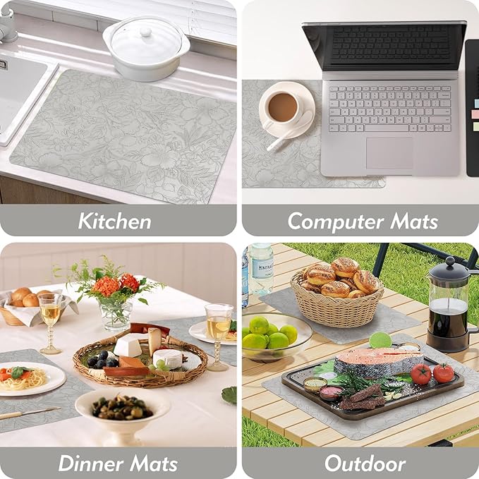 SolaraDawn Faux Leather Table Placemats Set of 4, Washable, Wipeable & Heat-Resistant Table Mats, Waterproof Dining Place Mats with Embossed Texture for Kitchen & Dining, Light Gray, 17" ร 12"