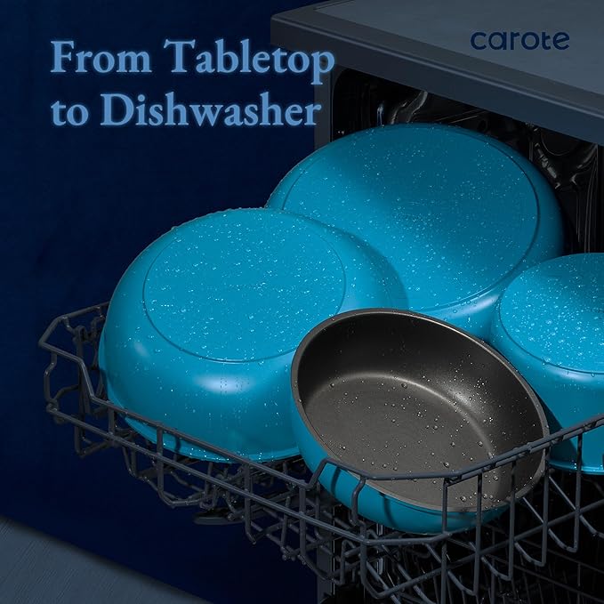 CAROTE 21pcs Pots and Pans Set, Nonstick Cookware Set Detachable Handle, Induction Kitchen Cookware Sets Non Stick with Removable Handle, RV Cookware Set, Peacock Blue