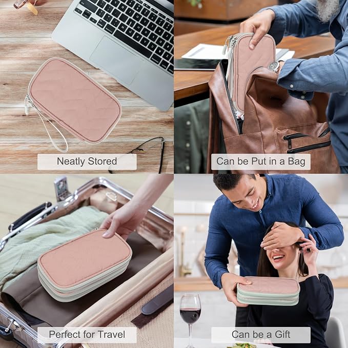 FYY Electronic Organizer, Travel Cable Organizer Bag Pouch Electronic Accessories Carry Case Portable Waterproof Double Layers All-in-One Storage Bag for Cable, Cord, Charger, Phone, Pink Pattern