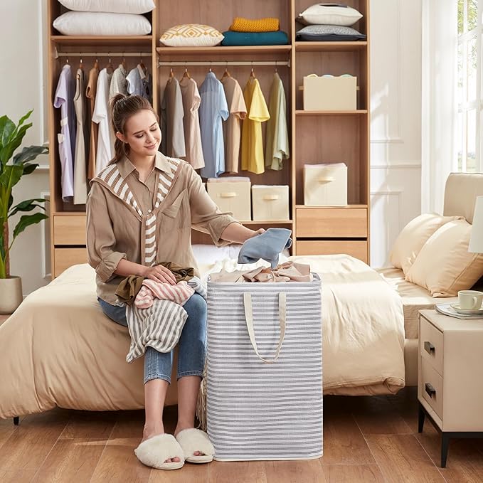 Lifewit 1 Pack Laundry Hamper Large Collapsible Laundry Baskets, Freestanding Waterproof Clothes Hamper with Easy Carry Handles in Laundry Room Bedroom Bathroom College Dorm, Grey, 80L
