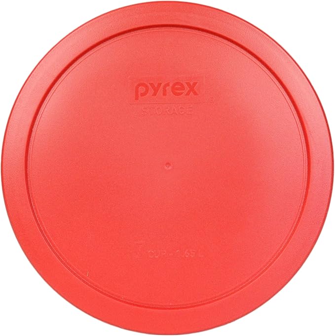 Pyrex (2) 7202-PC 1 Cup, (2) 7200-PC 2 Cup, (2) 7201-PC 4 Cup, (2) 7402-PC 6/7 Cup Red Round Plastic Food Storage Lids, Made in USA