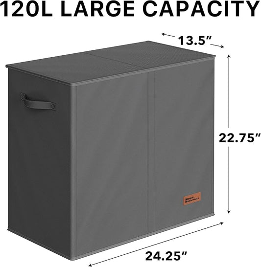 Simple Houseware Double Laundry Hamper with Lid and Removable Laundry Bags, Dark Grey
