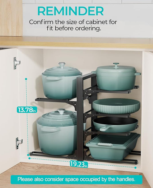 ORDORA Pots and Pans Organizer under Cabinet 13.78" Height, 6-Tier Kitchen Cabinet Organizers and Storage, Heavy Duty Pots and Pan Storage Rack Organizer inside Cabinet, Adjustable Pot Rack