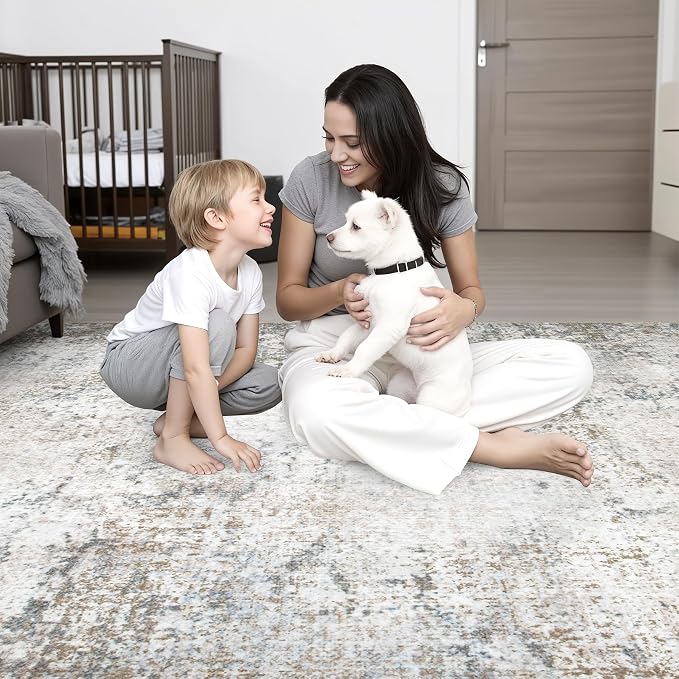 Washable Area Rug 2x3 Entryway Rug: Washable Modern Abstract Soft Thin Rug Indoor Floor No Slip Stain Resistant Carpet for Bedroom Dining Room Farmhouse Nursery Home Office - Brown Grey