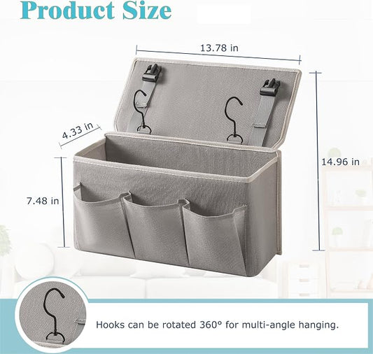 Bedside Caddy/Bedside Storage Organizer Hanging Bag with Three Options,Suitable for home beds, sofas, and dormitory beds—can hold magazines, books, phones, iPads, remote controls. (Gray)