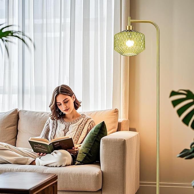 MAYNA Glass Floor lamp Living Room, Modern Vertical lamp, Remote Control Switch with Glass lampshade, 67-inch high lamp Suitable for Bedroom and Study (2700K LED Bulb Included)