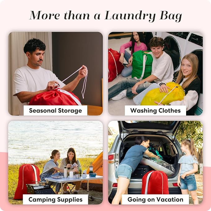 Extra Large Nylon Laundry Bag with Shoulder Strap 30" x 40" - Handy Laundry Heavy Duty Drawstring Bag, Holds 2+ Loads, Rip-Stop Washable Hamper Liner for College Dorm, Travel & Storage, Red
