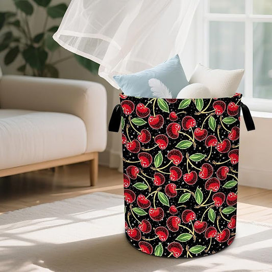 Cherry Laundry Basket Waterproof Laundry Hamper Foldable Laundry Bag with Handles for Bedroom, Bathroom, Office, Clothes Storage