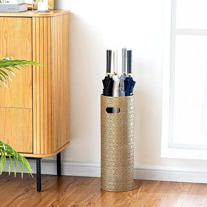 Concepts 21 inch Heavy Duty Metal Umbrella Stand - Durable Storage Holder for Umbrellas - Indoor and Outdoor Use - Stylish and Modern Organizer for Entryways. (Gold Lace)