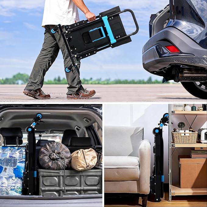 Folding Hand Truck, Collapsible Dolly Cart with Wheels, 330lbs Capacity Hand Dolly Heavy Duty with Retractable Handle, Ideal for Home, Auto, Office,Travel Use
