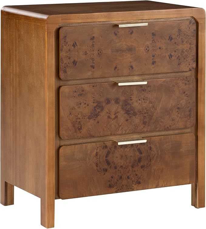 COZAYH Farmhouse Nightstand with 3 Drawer, Distressed Wood Rustic Accent Dresser, Burl Finish Bedside Table for Bedroom, Entryway, Fully Assembled, Brown