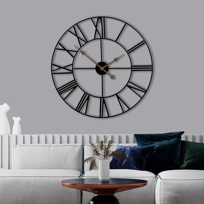 Sorbus Large Wall Clock for Living Room Decor - 12 inch Big Wall Clock Decorative - Battery Operated - Roman Numeral Analog Large Clock for Bedroom, Room, Home, Kitchen, Office, Wall Decor (Black)