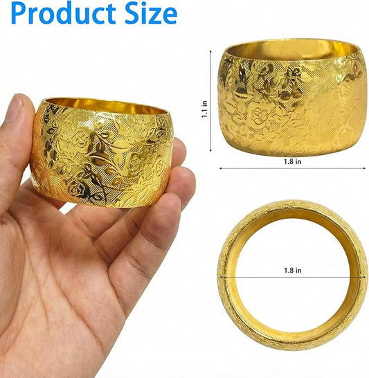 Gold Napkin Rings Set of 12,Gold Metal Napkin Holder for Table,Embossed Floral Pattern,Metal Serviette Rings for Dining Table Setting, Holiday Parties, Banquets & Gift Idea (12PCS)