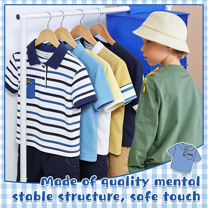 Univivi Kids Dress Up Rack with Hanging Organizer, Child Dress Up Storage for Hanging Clothes, Dance Costume Garment Rack for Baby Clothes, Dance Costumes, Blue/White
