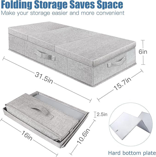 Supowin Underbed Storage Containers Bin with Lids, Large Under Bed Storage Organizer Box with Handle, Foldable Under the Storage Bags for Organizing Clothes, Shoes, Blankets, Pillows