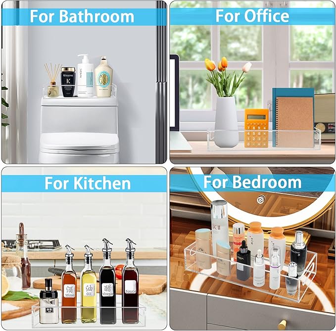 Tasybox Toilet Paper Holder with Storage, Acrylic Toilet Tank Tray, Clear Bathroom Trays with Handles Vanity Tray for Home Decor