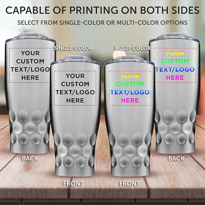 Custom Stainless Steel Tumblers by Molokini 27 oz. Set of 100, Personalized Bulk Pack - Double Wall, Perfect for Coffee, Soda, Other Hot & Cold Beverages - Silver