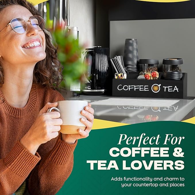 Vinvoli Coffee Station Organizer – Premium 2025 All-in-One Coffee Bar & Tea Organizer for Bar Accessories, Tea Storage, and Decor