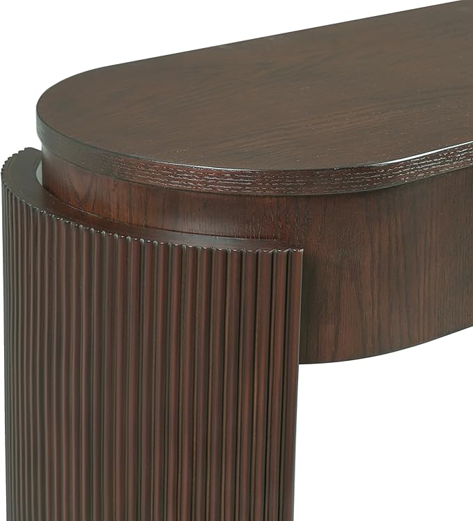 Entryway Table with Natural Wood Grain Finish, Console Table with Fluted Design, Oval Top and 2 Drawers for Entryway and Living Room (Espresso)