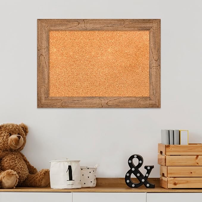 Amanti Art Natural Cork Board for Wall, 16x22 Vision Board with Brown Wood Frame, Small Corkboard Office Decor for Home Organization, Country Rustic Corkboard Pinboard to Display Items for Home