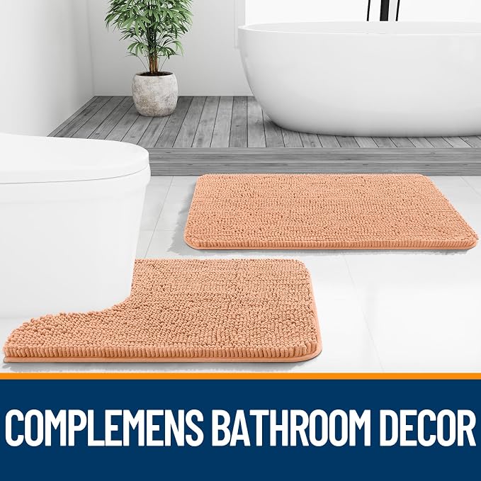 OLANLY Bathroom Runner Rugs 44x24, Extra Soft Absorbent Chenille Bath Rugs, Rubber Backing Quick Dry, Machine Washable Long Bath Mats for Bathroom Floor, Tub and Shower, Home Decor Accessories, Peach