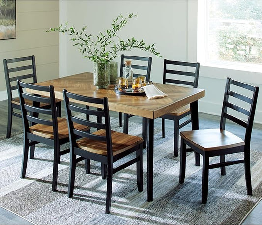 Signature Design by Ashley Blondon Rectangular Dining Room Table Set with 6 Chairs, Chevron Pattern, Tapered Legs, Seats 6, Wood, 60" Long, Brown & Black