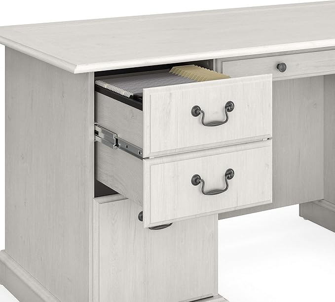 Bush Furniture Saratoga Executive Desk with Drawers, Linen White Oak