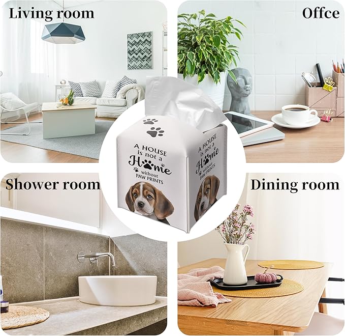 Grace Yonks Cute Beagle Tissue Box Cover Square, Beagle Dog Cube Case for Facial Tissues, 5.2" PU Leather(027)