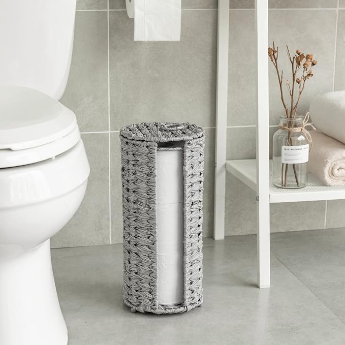 GRANNY SAYS Toilet Paper Storage with Lid, Toilet Paper Holder Stand with Storage, Woven Basket for 3 Mega Rolls, Decorative Tissue Holder for Bathroom, Gray