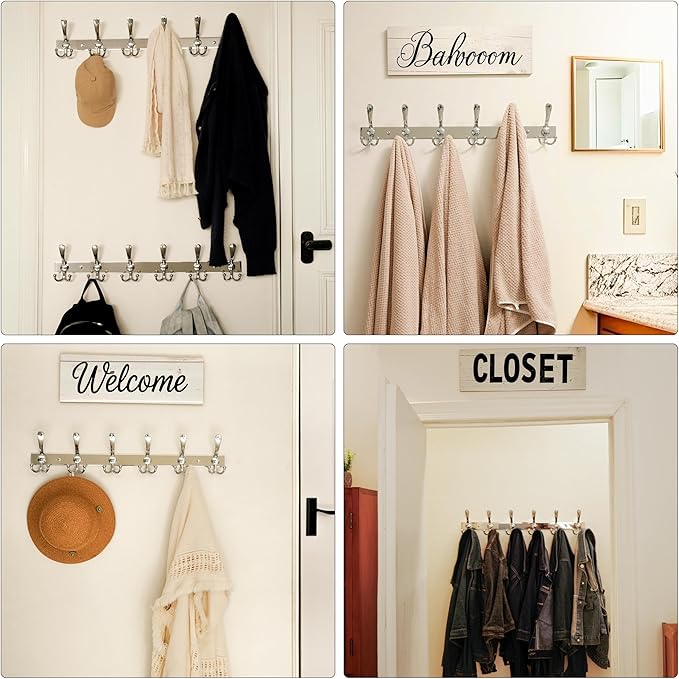 Dseap Coat Rack Wall Mount 2.0 Pro: 24” Long, 3X Tougher, Heavy Duty Stainless Steel Wall Coat Hanger with 6 Tri Hooks for Clothes Jackets Hats Entryway Closet, Chromed