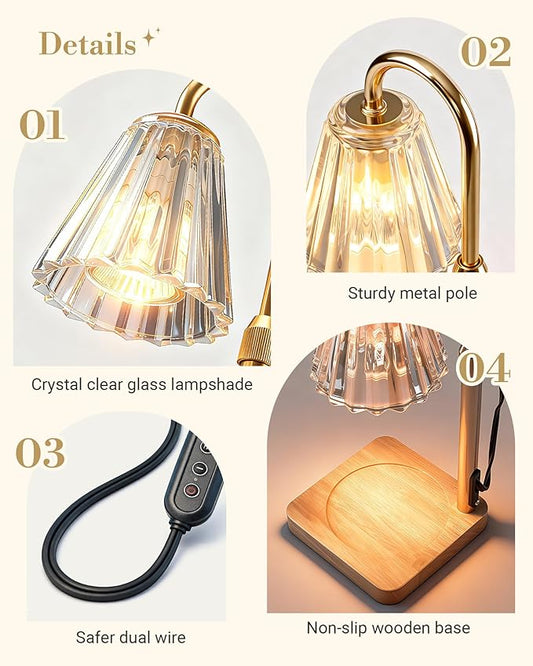 Marycele Candle Warmer Lamps 2 Pack, Electric Wax Warmer Lamp with Timer for Jar Candles, Aesthetic Home Decor, Housewarming Gifts for Women, Adjustable Height Clear