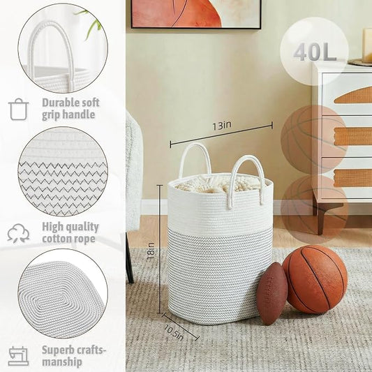 Artfeel Laundry Basket,Woven Cotton Rope Laundry Hamper,40L Versatile Storage for Dirty Clothes,Baby Toys,and Blankets in Bathroom, Nursery,and Living Room