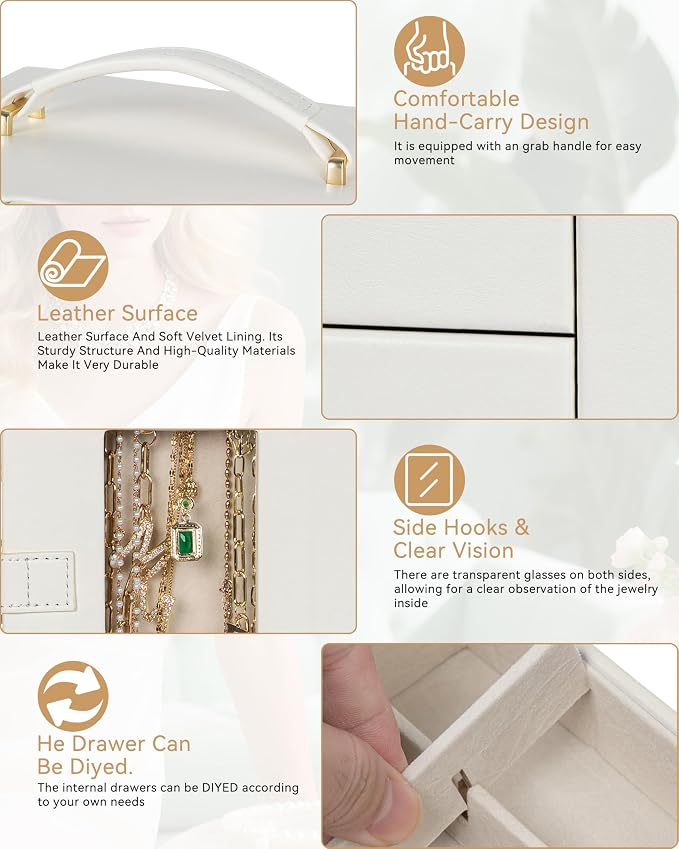 AKOZLIN Jewelry Box 6-Tier Organizer Functional 360° Rotating Jewelry Storage Case for Women Girls Ring Necklace Earring Bracelet Holder with Mirror