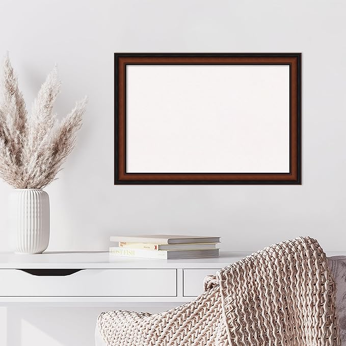 Amanti Art White Cork Board for Wall, 19x27 Vision Board with Brown Wood Frame, Medium Corkboard Office Decor for Home Organization, Traditional Corkboard Pinboard to display items for home
