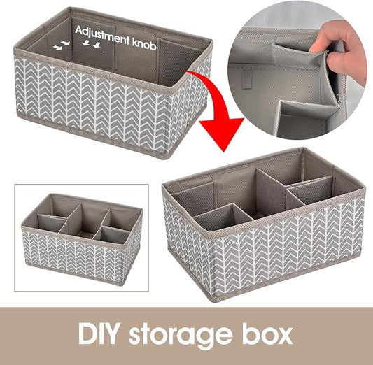 Cosmetic Storage Bins Makeup Organizer, Adjustable Multifunction Storage Box Desk Drawer Divider for Makeup Brushes, Bathroom Countertop or Dresser, Set of 4 (Grey)