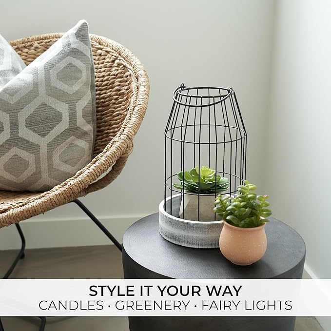 Rustic Farmhouse Lantern Decor Set of 2 - Stylish Decorative Lanterns for Your Living Room, Fireplace Mantle or Kitchen Dining Table - Modern Indoor/Outdoor Coffee Table Decor for Your Entire Home