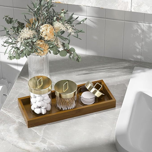ZHWS Bathroom Vanity Tray for Toilet Tank, Perfume, Jewelry, Candle, Makeup, Decorative Tray, Kitchen Tray Counter Organizer for Soap Dispenser, Coffee Table Brown 11.3”L x 4.4”W x 1.14”H
