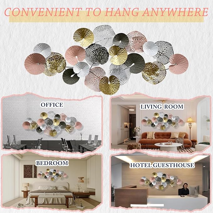 edaknez Coastal Metal Wall Art Decor for Living Room, Large Nautical Metal Wall Decor, 3D Modern Gold Lotus Leaves Wall Decoration, for Living Room, Bedroom (A 53 inch x 26 inch)